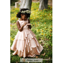 High Quality 2017 Baby Girl Dress Tiered Design Peach Flower Girl Dress Pleats Wedding Party